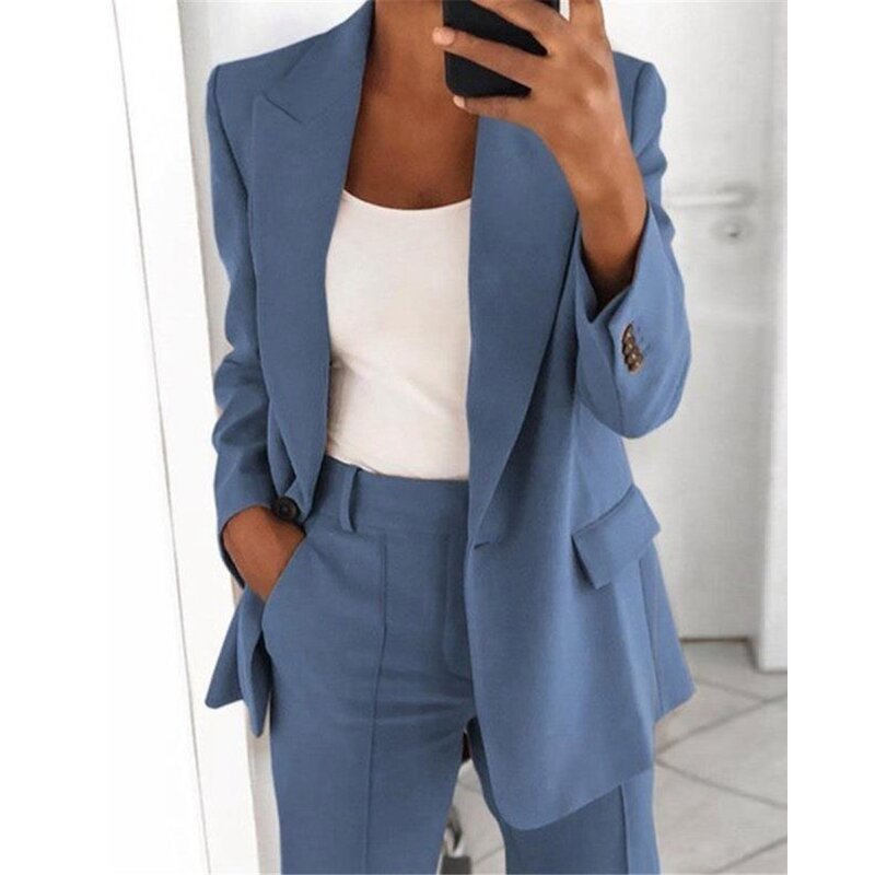 Autumn Women Single Button Nothched Collar Blazer Fashion Femme Long Sleeve Jackets Coat Elegant Office Lady Workwear Outfits