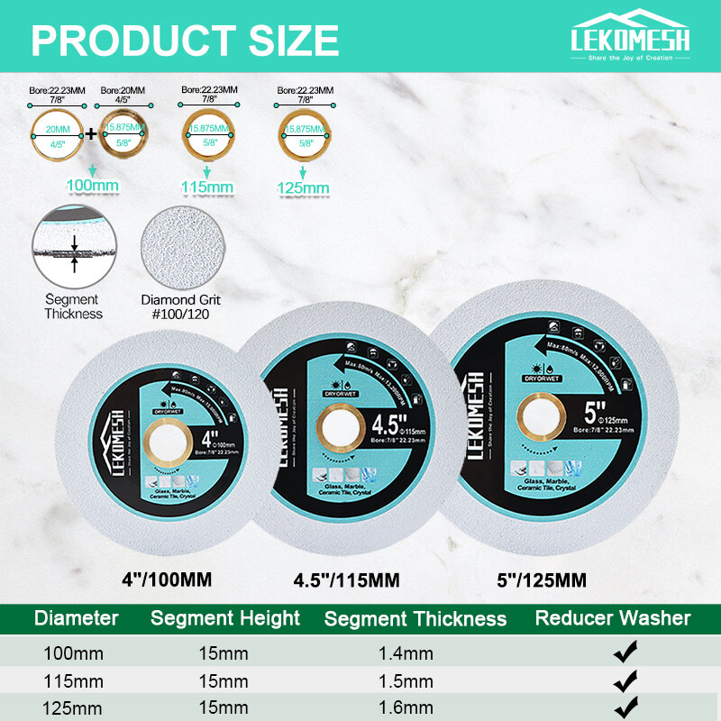 LEKOMESH 1pc 75/100/115/125mm Glass Cutting Disc for Jade Crystal Wine Bottle Marble Ceramic Tile Cutter Diamond Saw Blade