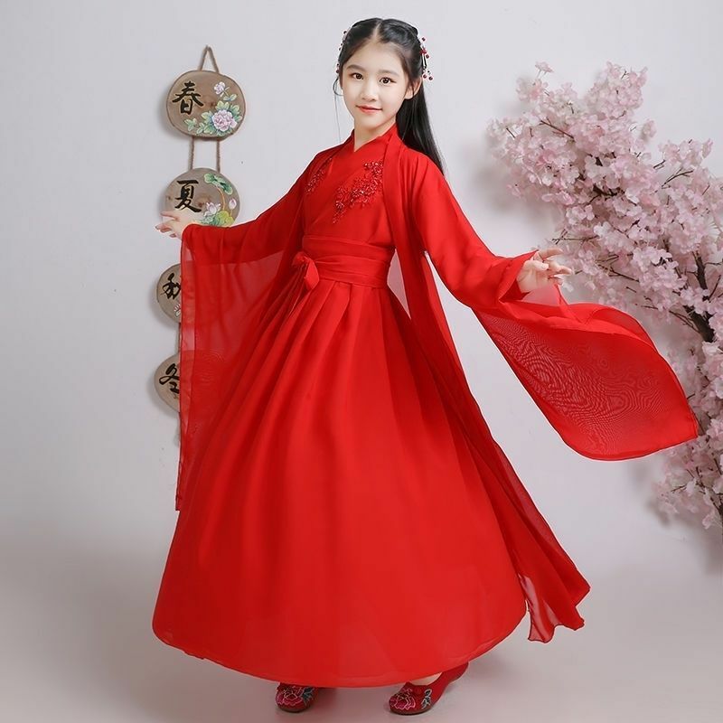 Ancient Chinese Hanfu Children's Fairy Clothing Fragrant Honey Sinking Ashes Like Frost Wearing Performance Clothing