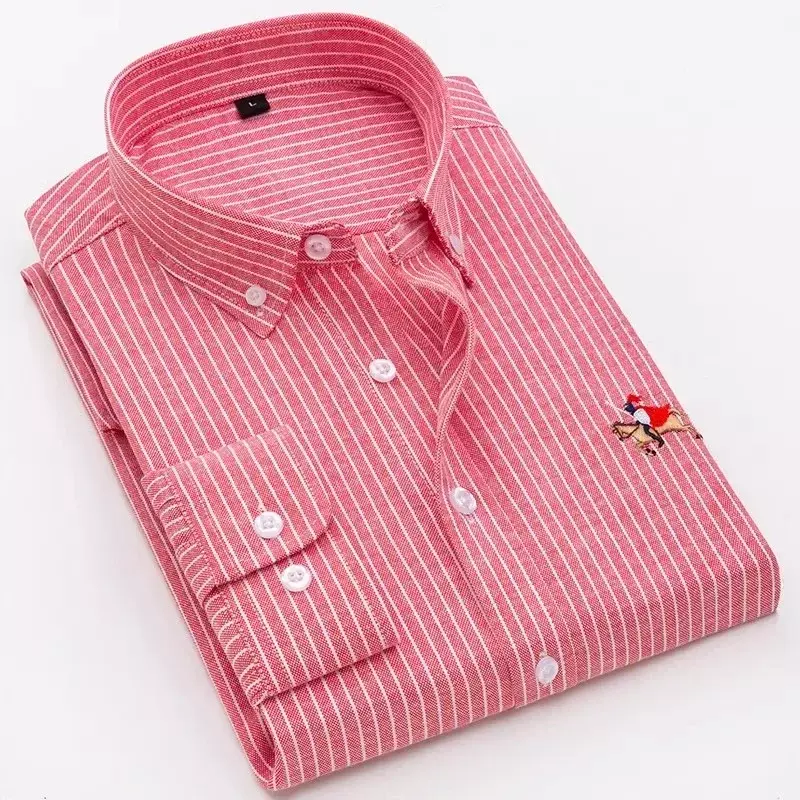 Hoge Kwaliteit Heren Mode Lange Mouwen Oxford Shirt Casual Gestreept Slim Fit Zakelijk Formeel Overhemd