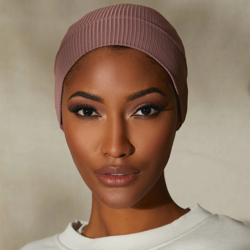 Topi Hijab Batin Bergaris Wanita Muslim Topi Syal Bawah Hijab Islami Headband Regang Turban Syal Kepala Wanita