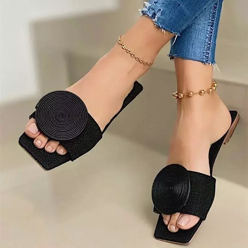 Solid Low Heel Casual Slippers for Women 2024new Hot Sale Summer Rubber Ladies Shoes Outside Shallow Pu Women's Slippers Zapatos