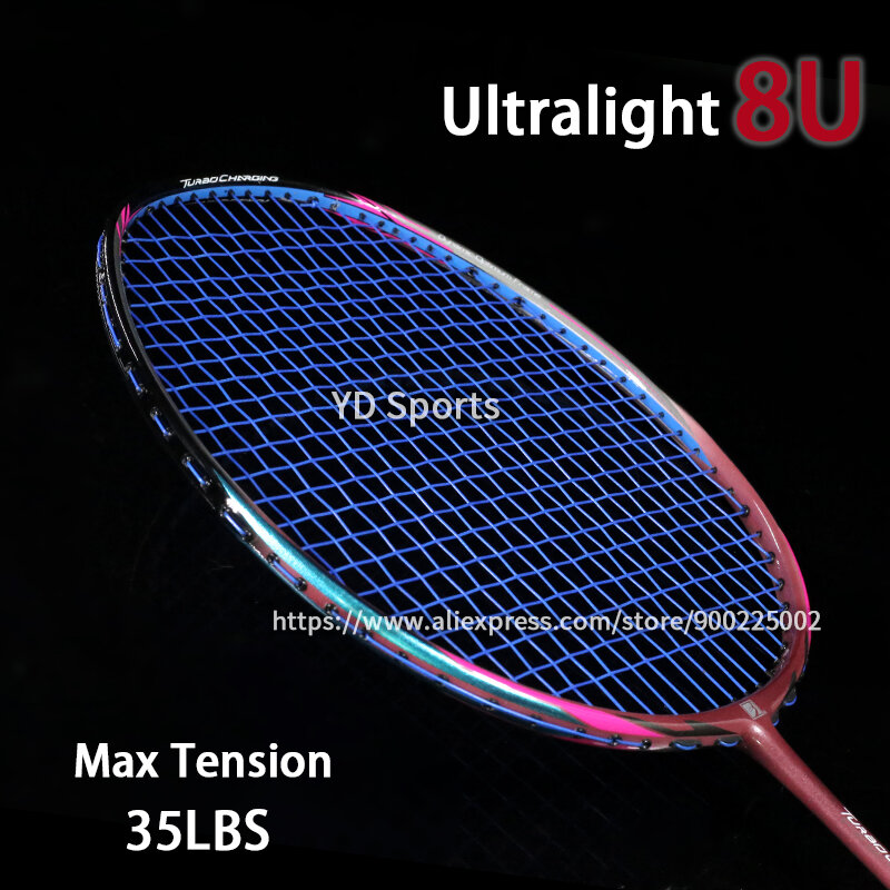 8u 65g profissional raquette raquete de badminton de fibra de carbono super leve multicolorido raquetes 22-35lbs esportes força padel