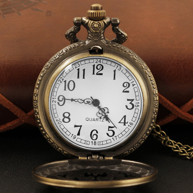 Bronze Dad Hollow Embossed Quartz Pocket Watch Exquisite Retro High Quality Necklace Timing Pendant Jewelry Gift Clock