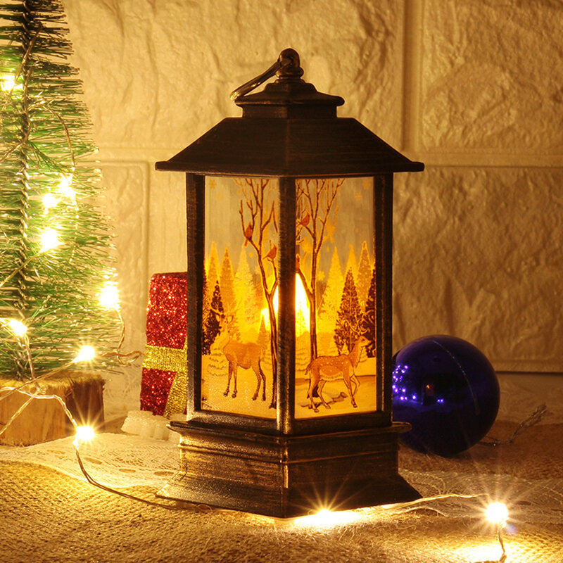 PVC 아크릴 크리스마스 랜턴 촛불 눈사람 산타 사슴 조명 장식, 크리스마스 홈 장식, 데스크탑 장식, 1 개
