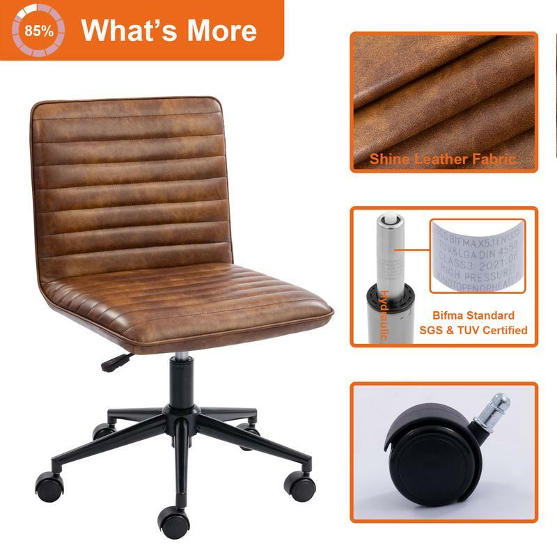 Skórzane obrotowe krzesło biurowe bez ramienia z kółkami, tapicerowane krzesło do biura domowego regulowane krzesło z tyłu do sypialni w akademiku