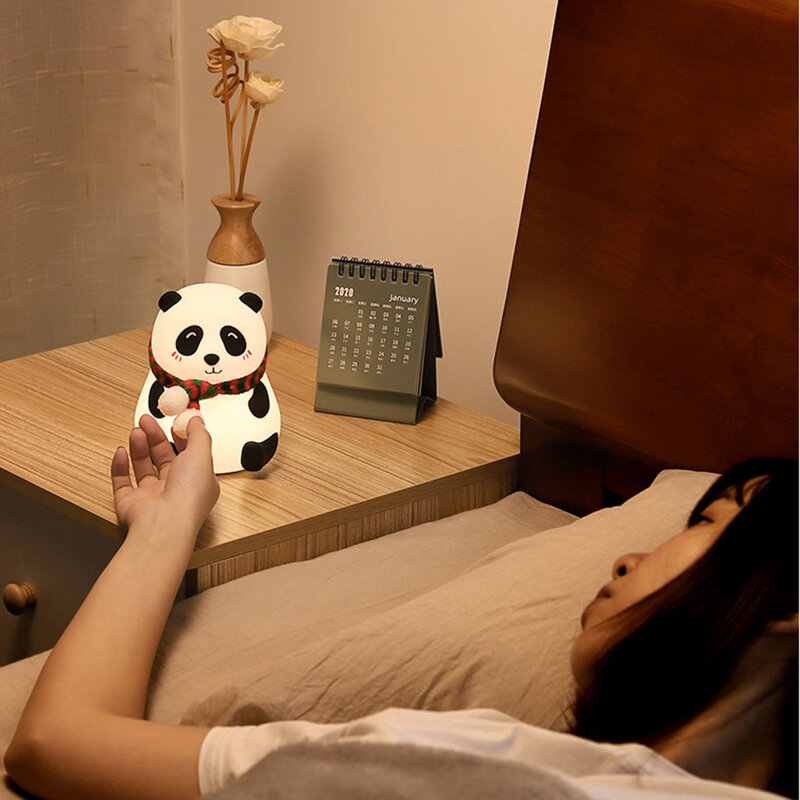 Silikon Panda Patting Light akumulator oświetlenie nocne LED kolor zmienny dekoracja sypialni lampa atmosfera dla dzieci prezent świąteczny