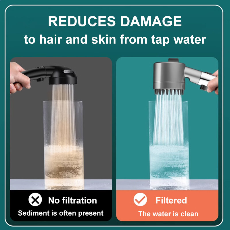 Ajustável Water Saving chuveiro com filtro, chuveiro pressurizado, chuveiro de alta pressão, massagem no banheiro, 4 modos, novo
