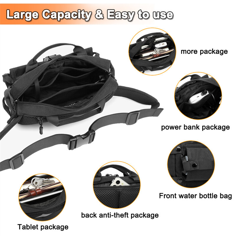 Dulfanny-Sac de taille étanche, sac de poitrine de sport, sac de ceinture initié, sacs à bandoulière EDC pour la chasse, le camping, la randonnée
