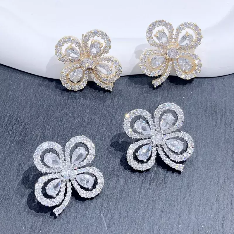 Pendientes de diamante de flor fresca dulce de aguja de plata, estilo coreano, Simple, elegante, temperamento de moda, nuevos pendientes