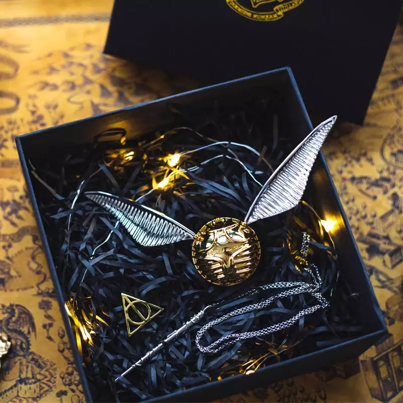 Boîte à matiques Creative Gold Snitch Series, boîte de rangement de bijoux en métal, étui de luxe, matiques de mariage, ailes mignonnes, cadeau pour fille, proposition, mystère