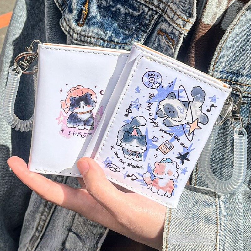 Xiuya-billeteras de gato lindo para mujer, monedero de Graffiti de dibujos animados de diseñador de lujo, moda Kawaii, monedero corto de estética femenina