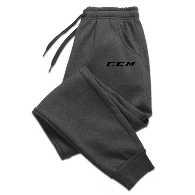 Calça casual de pelúcia masculina, letra CCM impressa, calça corrida fitness, moda esportiva, 2024