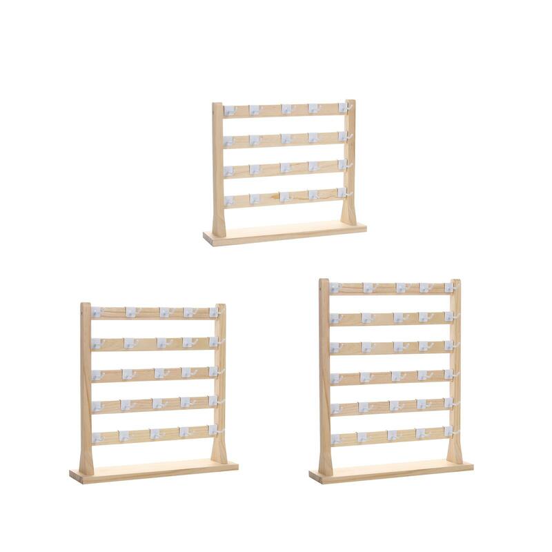 Wooden Earrings Display Stand Removable Hooks Jewelry Display Rack for Earring Cards Hanging Storage Pendants Necklaces Desktop