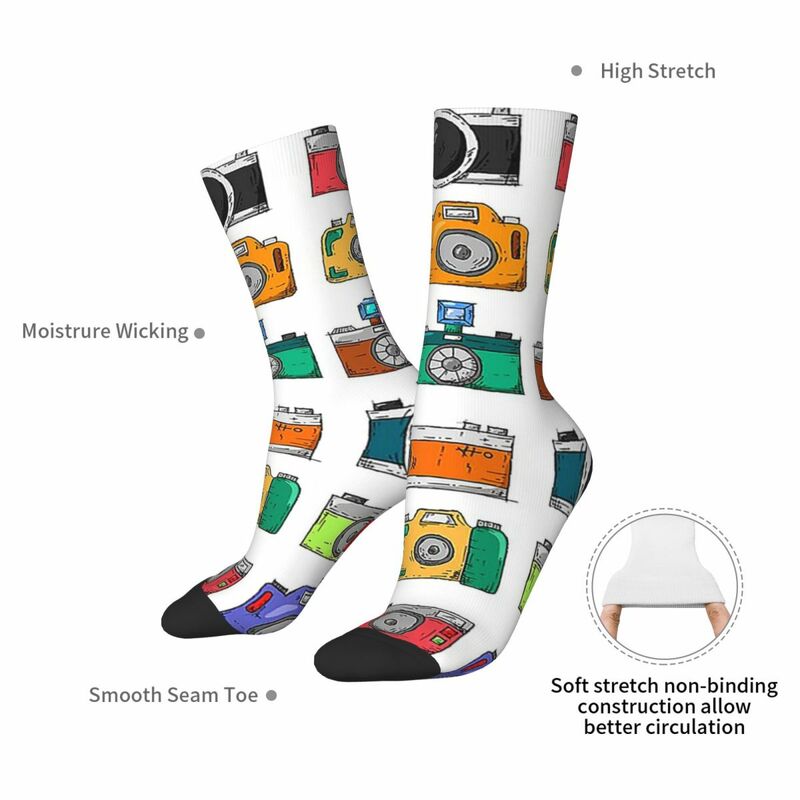 Retro Camera Socks Harajuku Sweat Absorbing Stockings All Season Long Socks Accessories for Unisex Birthday Present