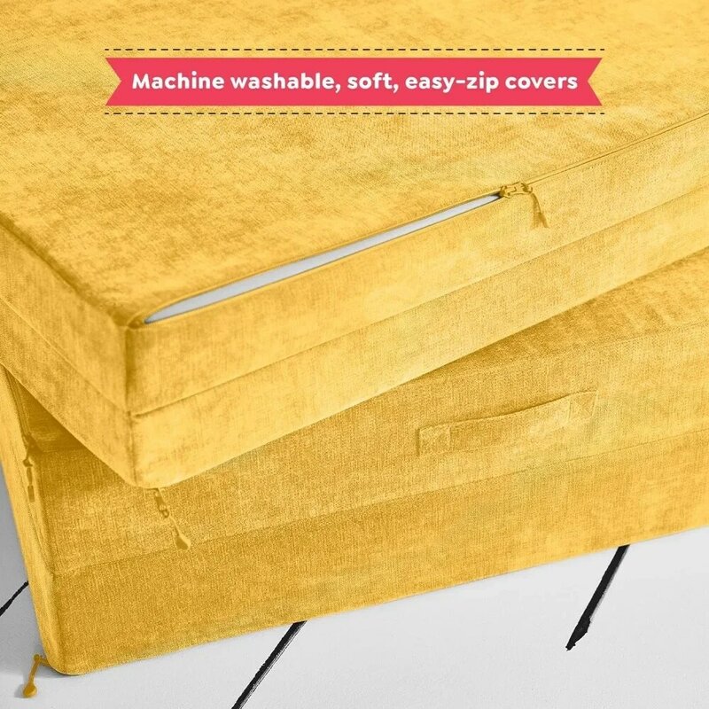 Canapé de jeu pour enfants et tout-petits, canapé pliant convertible, design modulaire en mousse durable, jaune tournesol