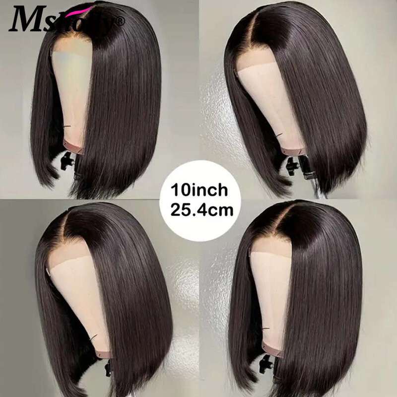 Pelucas de cabello humano para mujer, pelo corto Bob, color negro Natural, sin pegamento, 13x4, HD, con encaje frontal, prearrancado