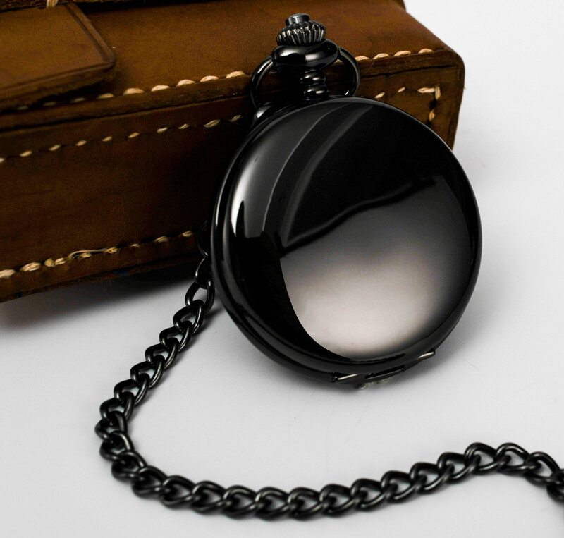 Retro luksusowy gładka czarna złoty Case kieszonkowy zegarek kwarcowy dla mężczyzn cyfra rzymska Dial na łańcuszku Fob naszyjnik wisiorek człowiek zegar obecny