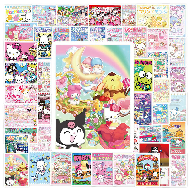 Bonito Sanrio Anime Cartaz Adesivos, Desenhos animados, Pochacco, Kuromi, Cinnamoroll, Graffiti Etiqueta, Telefone, Skate, Laptop, Decalque, 10 pcs, 30 pcs, 60pcs