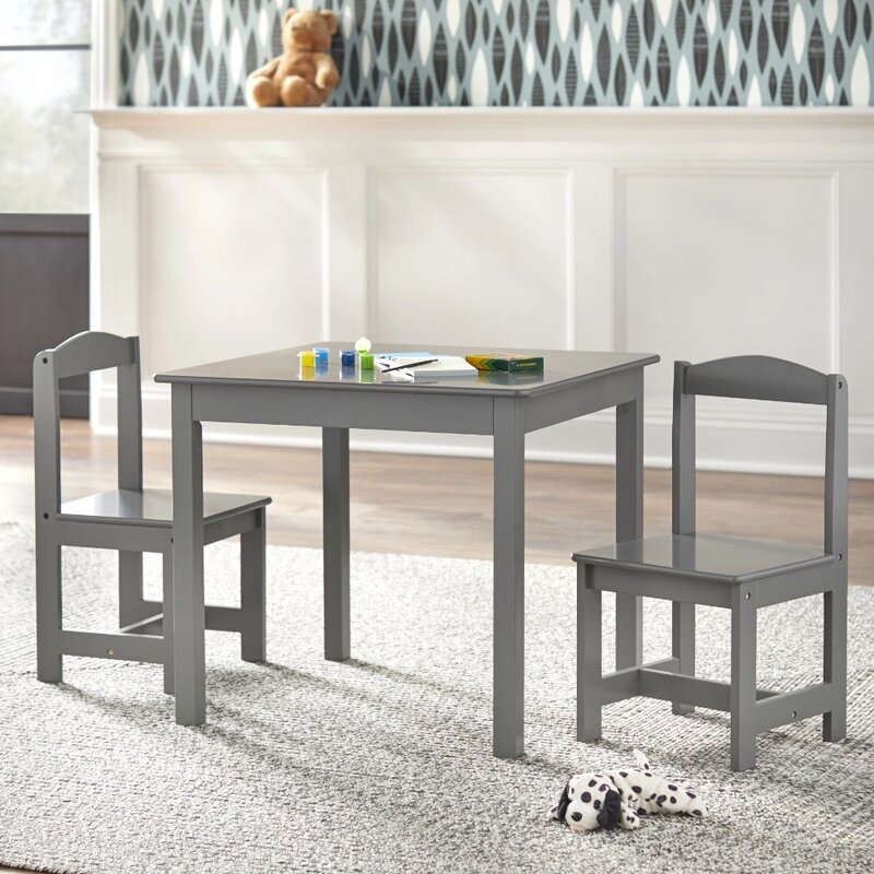 TMS Hayden 3 Piece Kids Table & Chair Set, Gray Finish
