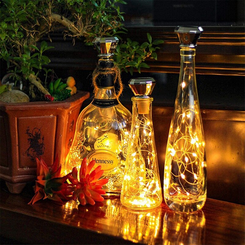 Solar Wine Bottle Cork Lights 2M 20Leds Copper Wire Fairy String Lights For Wedding New Year Party Vase Garland Decor