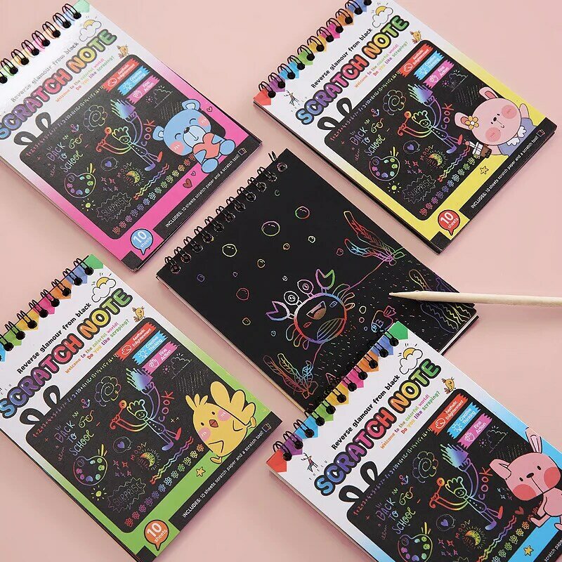 Papel de dibujo de arte para rascar para niños, grafiti colorido creativo, divertido libro de pintura de bobinas Diy para actividades de Favor de fiesta, regalos de juego