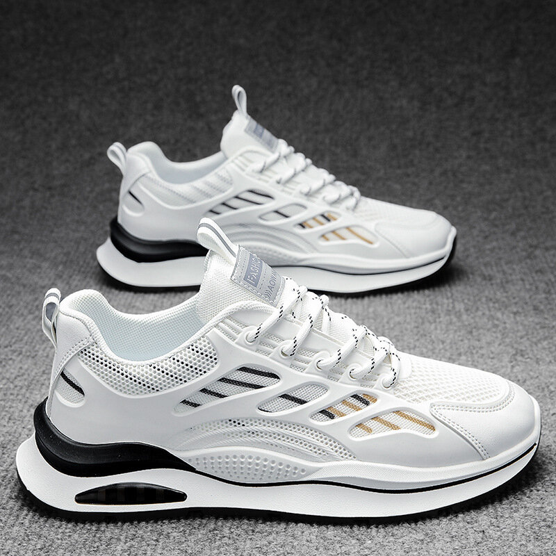 Новинка 2024, мужская спортивная Вулканизированная обувь, дышащая сетчатая модная Высококачественная Уличная Повседневная Белая обувь для бега