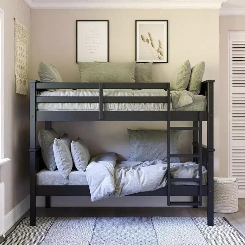 Twin Over Twin Wood Bunk Bed untuk anak, HITAM