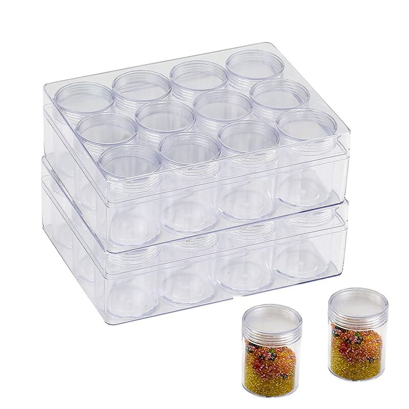 プラスチック製ビーズ収納ボックス、12個の取り外し可能で積み重ね可能な瓶、クリアラオーガナイザー、大、小、ミニ、小型ビーズ用の収納、21814
