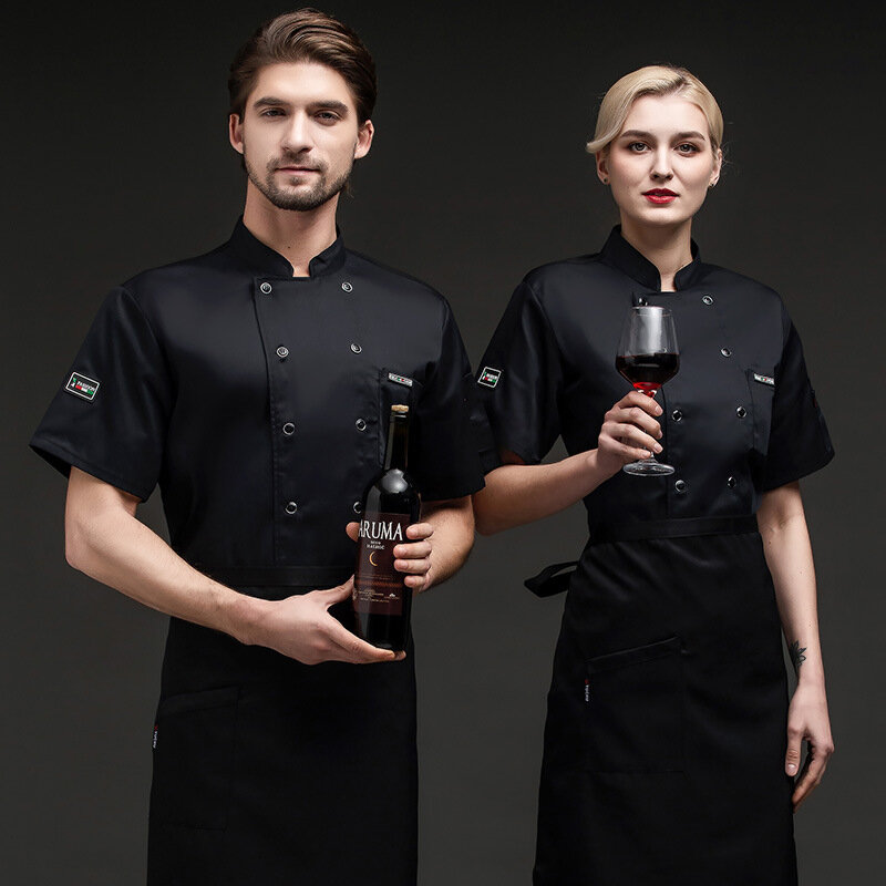 Uniforme da cuoco a maniche corte per uomo e donna ideale per abiti in rete traspirante da cucina per mensa del ristorante dell'hotel