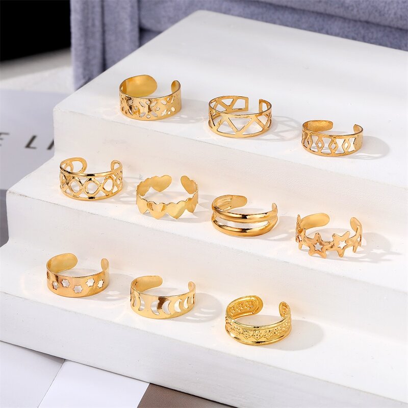 FNIO cincin jari kaki untuk wanita Set cincin jari terbuka Perhiasan kaki pantai wanita cincin kaki perhiasan