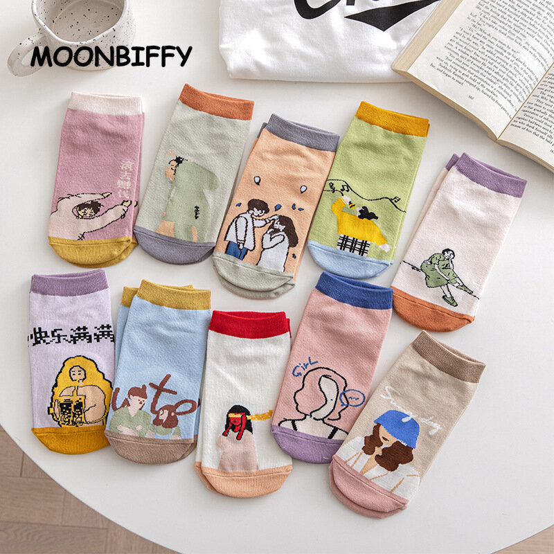 Japonês bonito dos desenhos animados barco meias primavera e verão ins maré meia feminino engraçado ilustração boca rasa meias esportivas para meninas