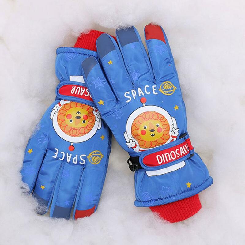 두꺼운 플러시 안감이 있는 스키 장갑, 전체 길이 엠보싱 가죽 스키 장갑, 따뜻한 방수 겨울 어린이 눈 장갑