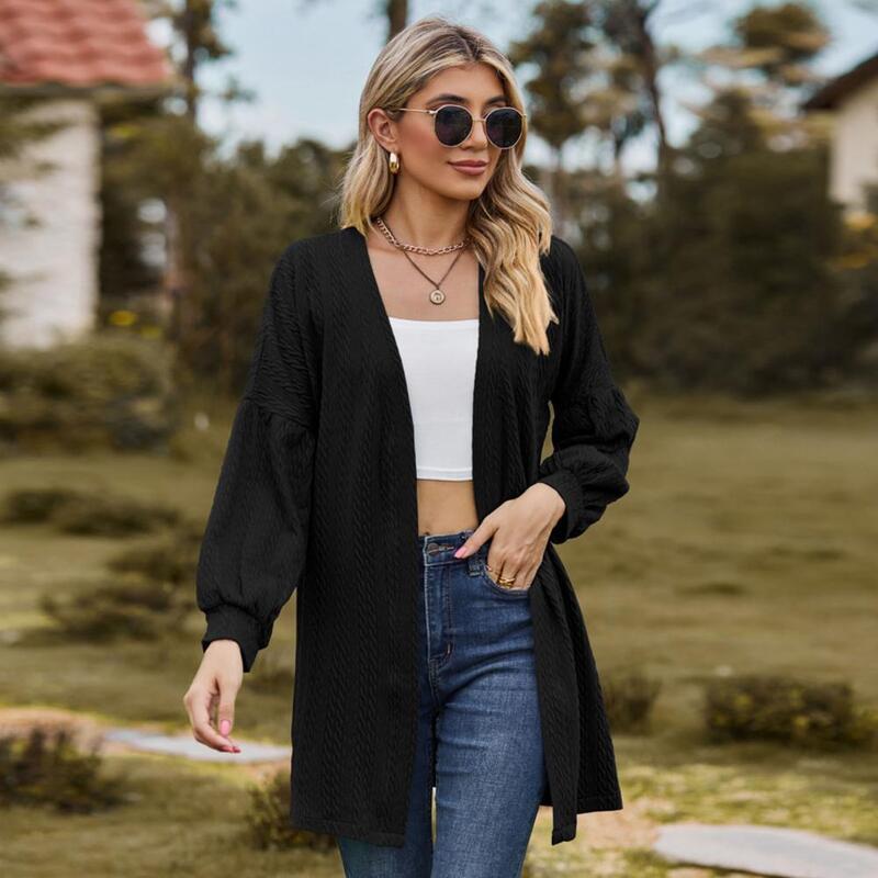 2023 Women Cardigan Jacket Knitted Long Sleeve Open Stitch Loose Mid Length Spring Fall Sweater Coat Casual Cardigan Jacket