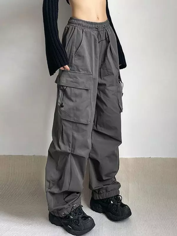 Deeptown-pantalones de paracaídas Cargo Harajuku para mujer, ropa de calle Vintage de gran tamaño, Y2k, Hip Hop, holgados, pierna ancha, Joggers, Techwear