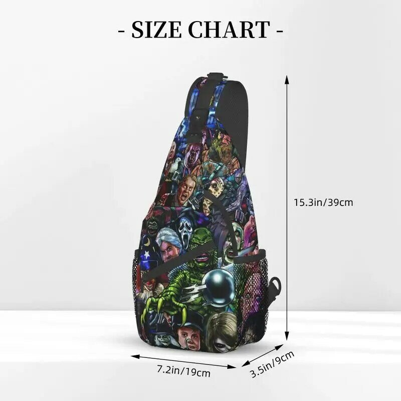 Fashion Horror Movie Character Collage Sling Crossbody Backpack Men Halloween Shoulder Chest Bag for Hiking