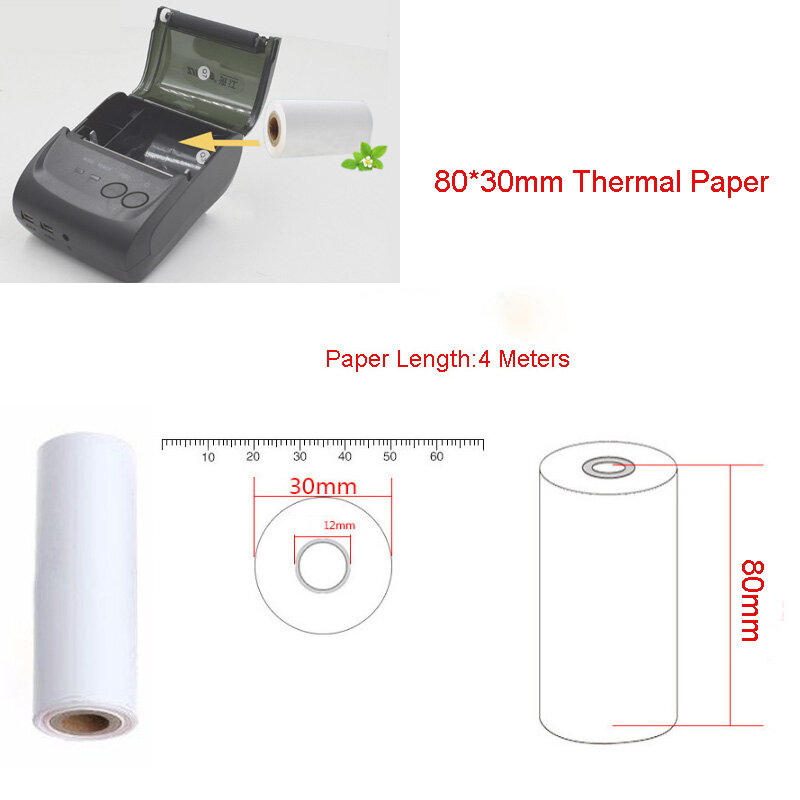 Carta termica da 13,12 piedi (5 rotoli), carta per ricevute senza BPA, 80 mm 30 mm