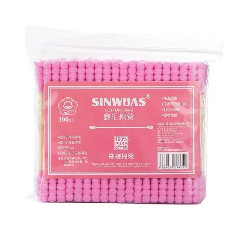 100-300 pezzi bastoncini di cotone a doppia testa rosa bastoncini di cotone struccanti femminili punta per accessori per la pulizia delle orecchie del naso medico