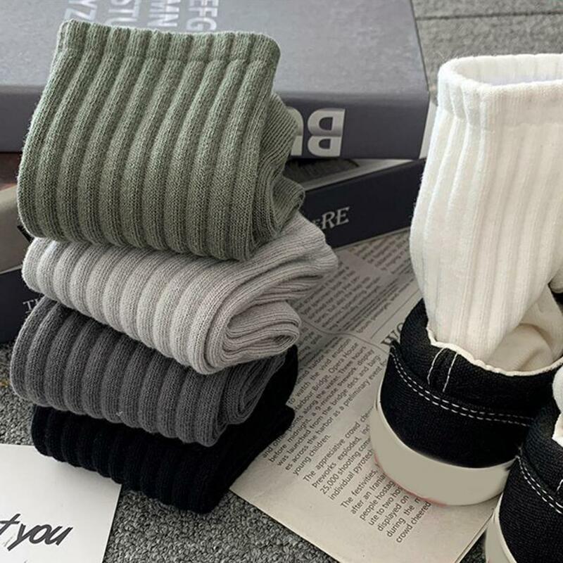 1 Pair Men's Black And White Warm Socks Autumn And Winter Anti-slip Warm Casual Socks Men's Solid Color Casual Business Socks