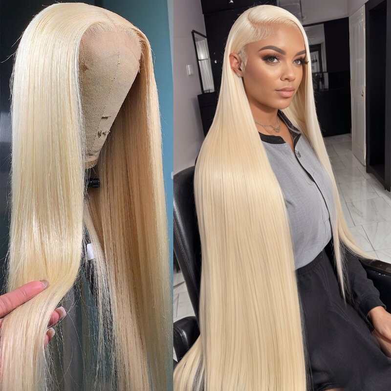 Perruque Lace Front Wig 613 naturelle brésilienne lisse-Sophia, cheveux humains, blond, 13x6, HD, transparent
