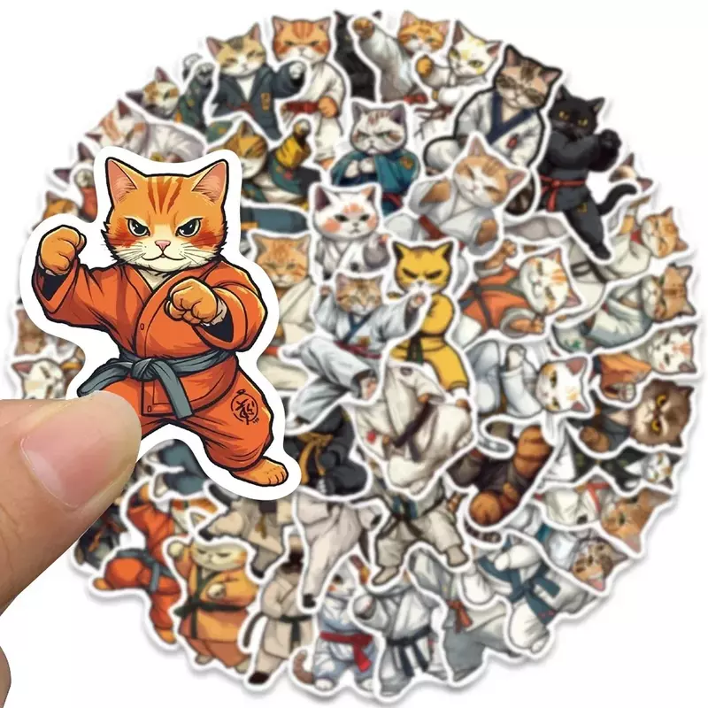 50 buah kartun Kung fu kucing lucu Taekwondo Kitty stiker untuk koper Laptop telepon alat tulis dekorasi tahan air stiker mainan anak