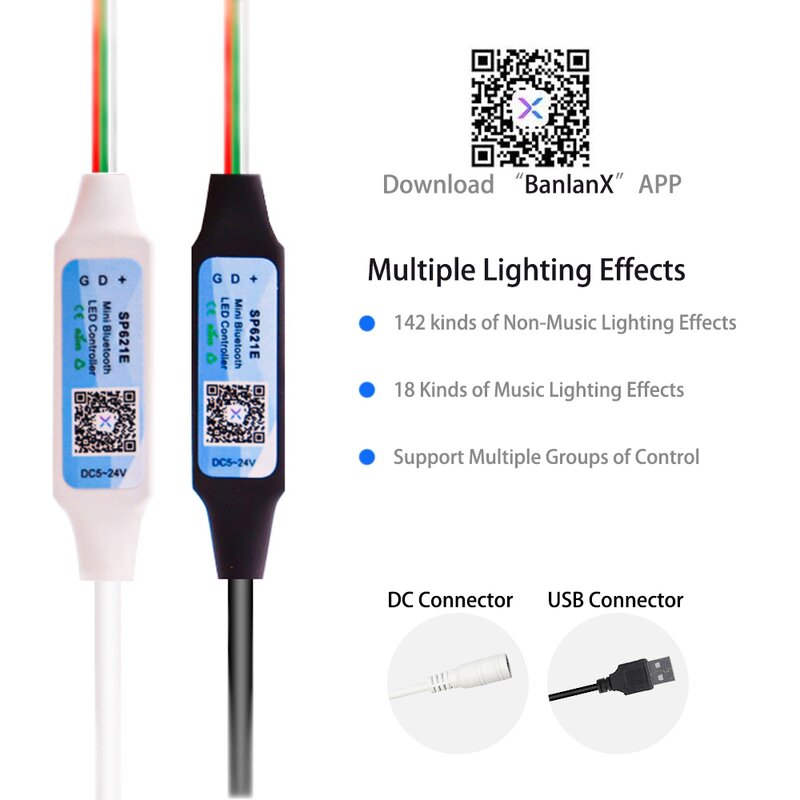 Pengontrol Lampu Strip Piksel LED WS2812B Mini WS2811 3 Tombol USB DC SP621E Kontrol Aplikasi Bluetooth Musik DC5V-24V