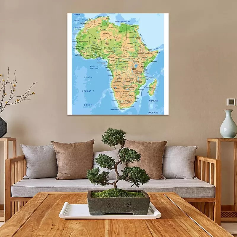 150*150Cm The Africa Topografi Map 2016 Versi Poster Seni Non-woven Kanvas Lukisan Rumah Ruang Tamu Dekorasi Perlengkapan Belajar