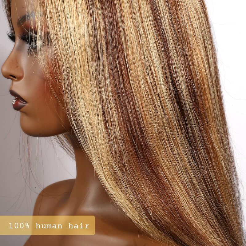 Perruque Lace Front Wig naturelle lisse, cheveux humains, sans colle, densité 180%, pre-plucked, pour débutants