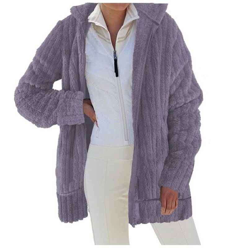 Womens Herfst Winter Warm Pluche Zip Pocket Hooded Bovenkleding Losse Jassen Vrouwelijke Dikke Streetwear Jas Faux Fur Fleece Trui