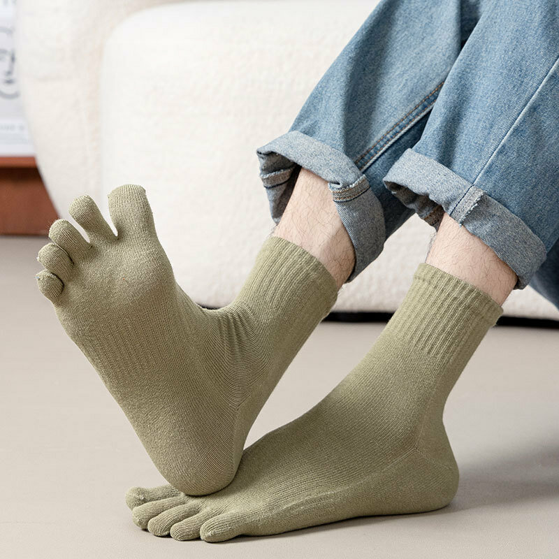 1 Pairs Five Finger Men's Socks Organic Pure Cotton Solid Color Harajuku Sport Split Toe Socks Dad Father Outdoor Sports Socks
