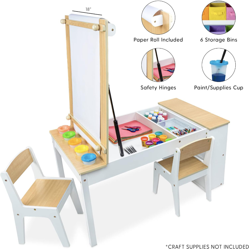 ชุดโต๊ะและเก้าอี้ศิลปะแบบ2-in-1ของเด็กเซตโต๊ะเก้าอี้งานฝีมือสำหรับเด็กวัยหัดเดินและโต๊ะไม้สำหรับเล่น