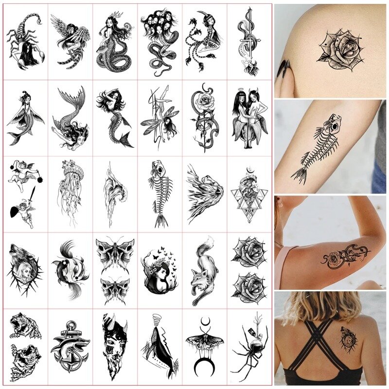 30Pcs tatuaggi temporanei Hyun A ins adesivi e decalcomanie carini tatuaggi da donna e Body Art adesivo per cartoni animati tatuaggio finto impermeabile
