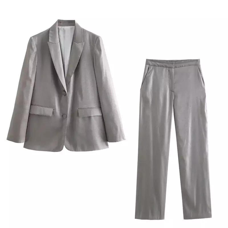 Abrigo de traje de una sola botonadura para mujer, abrigo de manga larga retro, top elegante, decoración brillante de metal, moda nueva