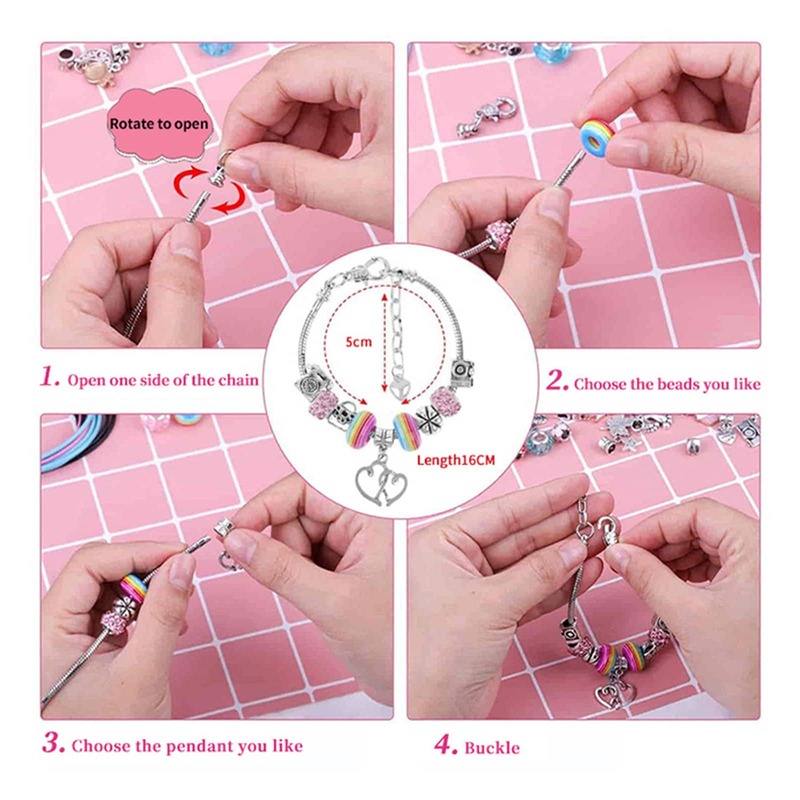129 stücke Schmuck herstellung Kit Charm Armband Halskette Geschenk Legierung Perlen Set DIY Spielzeug für Kinder Armbänder Geburtstags geschenke